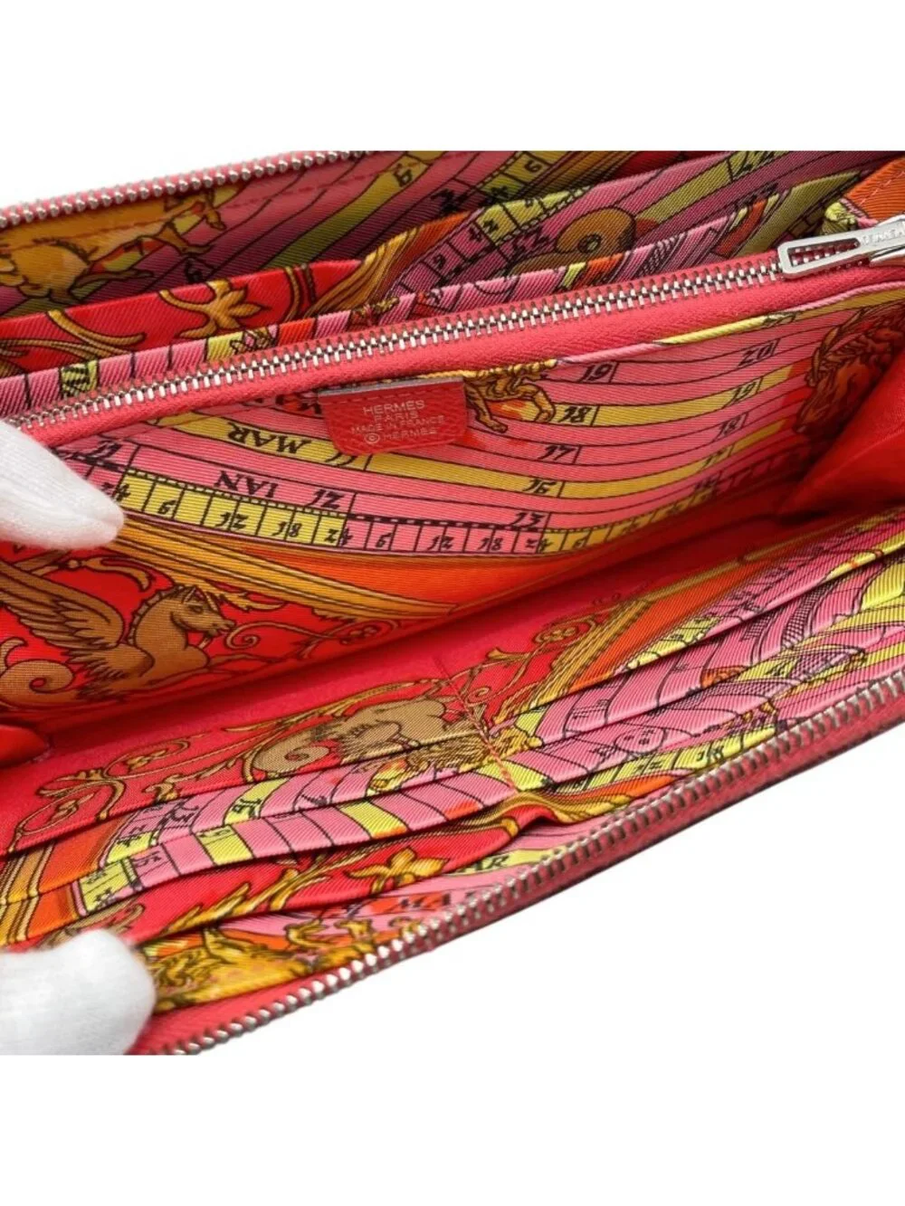 Hermes Wallet Azap Silk in Long Veau Pink Yellow Silver